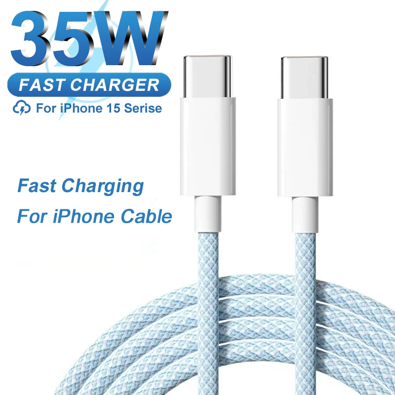 PD 35W 5A Braided Fast Charging USB C Cable For Apple iPhone 15 16 Pro Max Plus Type C Date Cables 2M Phone Charger Accessories