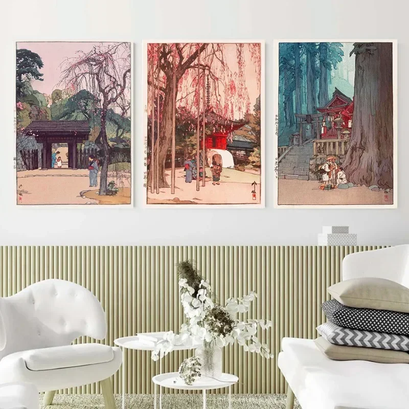 1pc frameless Canvas Painting  Retro Ukiyo-e Traditional Japan Poster Tokyo Japanese Illustration Landscape Canvas Painting Wall