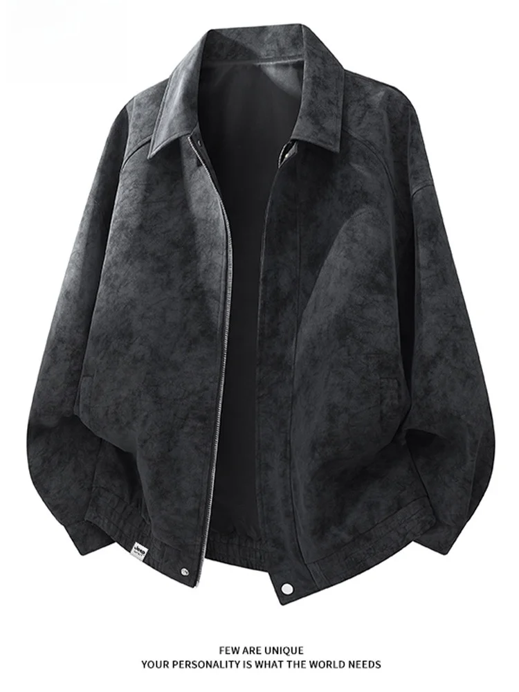 

Свободная повседневная мужская кожаная куртка с застежкой-молнией Tie Dye, винтажная американская одежда на осень-зиму, новая модная верхняя одежда