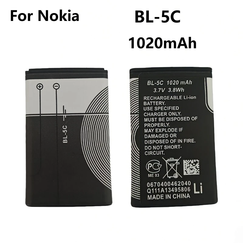 Suitable for Nokia mobile phone battery BL-5C /For Nokia BL-5C 1100 6230 6600 1108 1112 1200 n70 n91