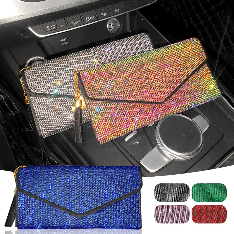 

Diamond Car Driver License Bag Multifunction Bill ID Card Holder Package Wallet Bling Rhinestone Car Accessories Woman Gift