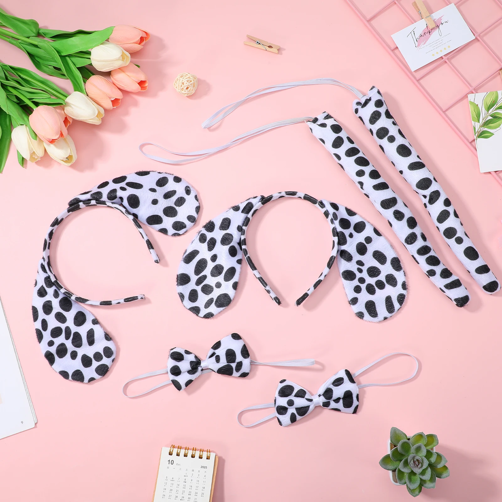 2 set 2 Sets Ear Headbands Bow Ties Tails Halloween Costume Accessories For Adults Cosplay Party Decoration Dog
