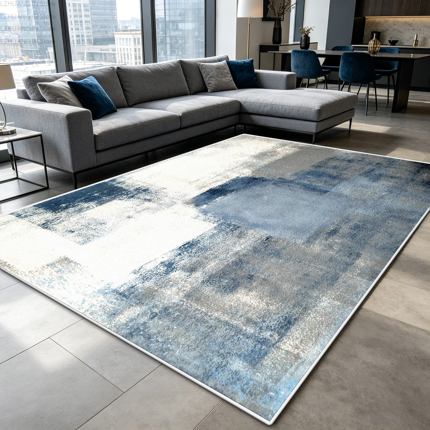 Cold Toned Minimalist Abstract Style Washable Rug Decoration Bedside Non-slip Fluffy Carpet Short Velvet Living Room Floor Mats