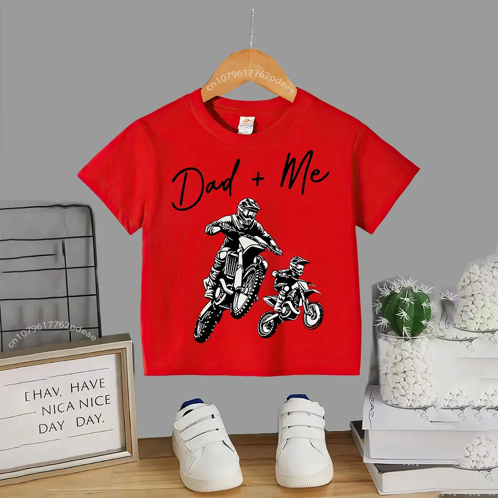 Kids outdoor motorcycle pattern summer short sleeved baby and toddler cotton T-shirt Boys girls comfortable casual top Cotton T-