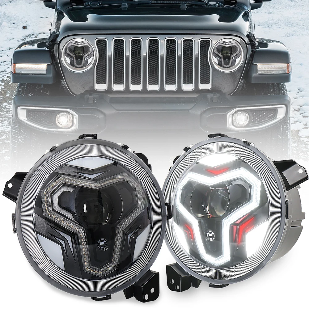 MOVOTOR 9 Inch Led Headlamp With Welcome DRL Turn Signal Headlight for Jeep-Wrangler JL Jeep-Gladiator JT