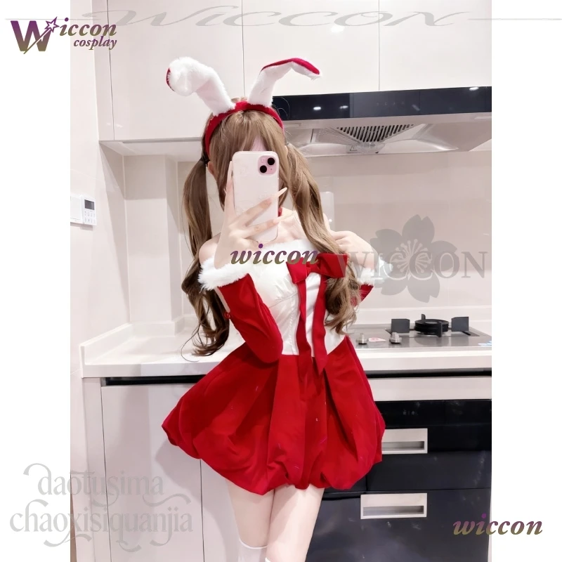 

Платье с кроликом для девочек, кавайная униформа оригинального дизайна, красная бархатная горничная, милый головной убор с кроликом, Хэллоуин, потому что аниме 2025, рождественская вечеринка