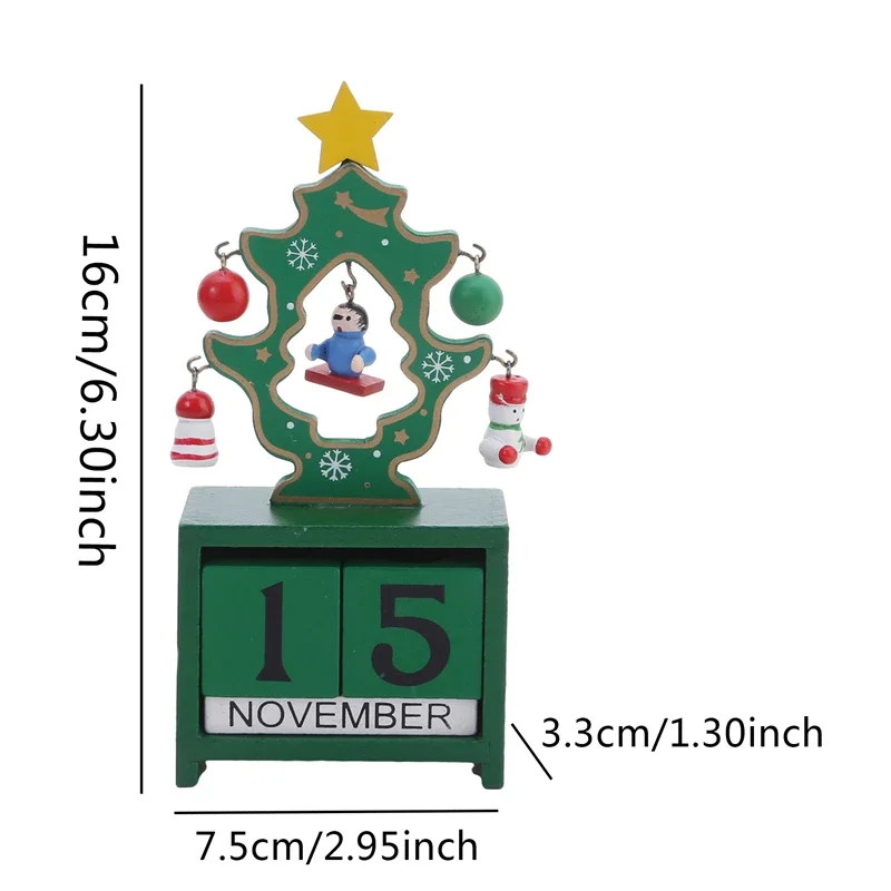 2024 Christmas Wooden Calendar Countdown Santa Claus Snowman DIY for Tabletop Ornaments Decoration Toys Gifts