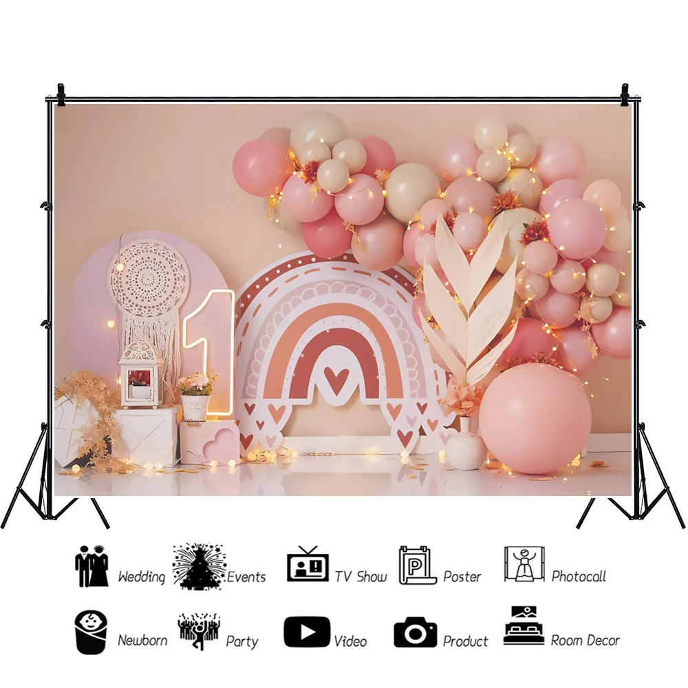 Newborn Baby 1st Birthday Backdrop Cake Smash Girl Boy Pink Blue Balloon Tent Flower Room Interior Photography Background Props