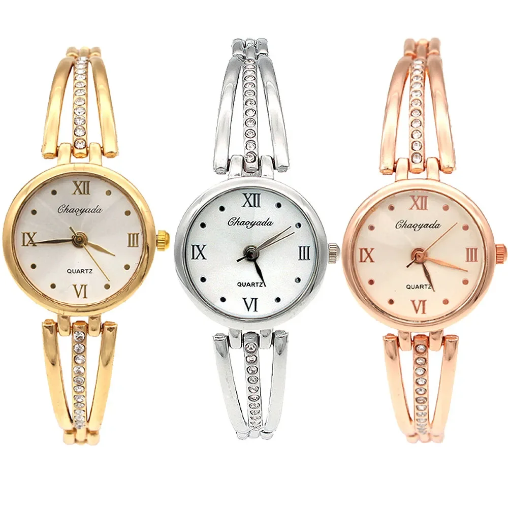 3Pcs Women's Alloy Bracelet Watch High-Quality Quartz Movement Roman Dial Simple Design Ladies Clock