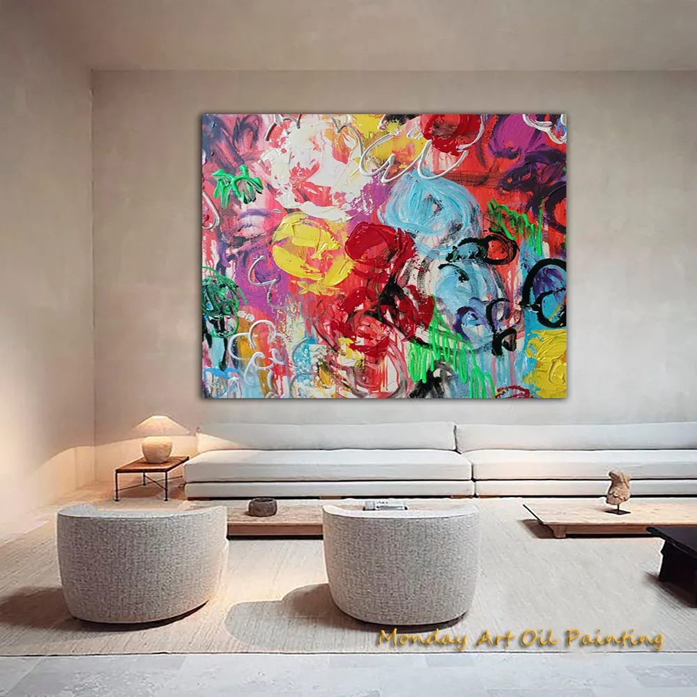 Original Hand Painted Abstract Flower Oil Painting Impasto Stylish Picture For Living Room Botanic Art Fedex Shipping Cost