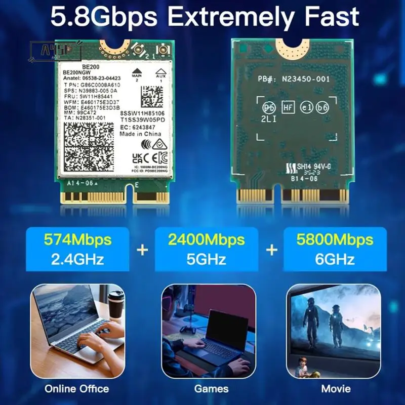 

A45F-Wifi 7 для беспроводной сетевой карты BE200 BT5.4 Wi-Fi карта BE200NGW 2,4/5/6 ГГц 5,8 Гбит/с адаптер M.2 для ноутбука ПК