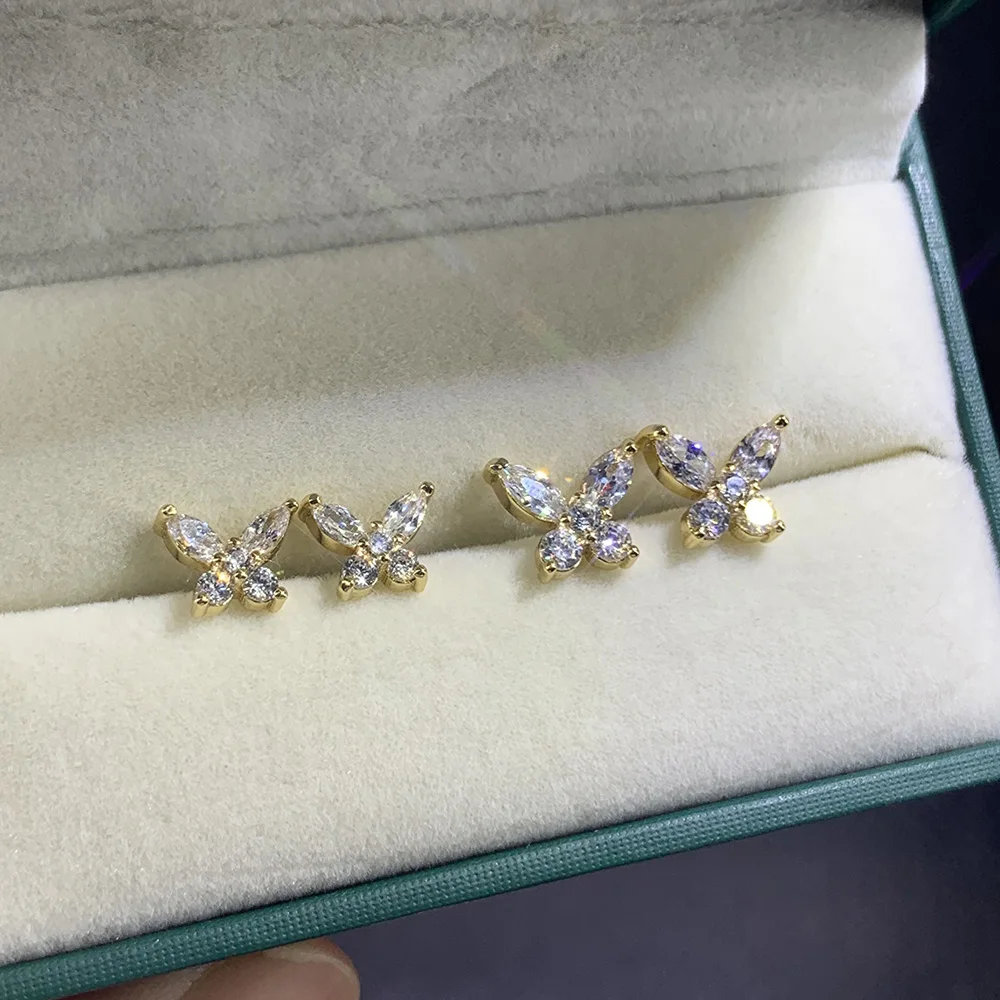 أقراط أذن على شكل فراشة ذهبية اللون للسيدات كورية أنيقة مكعبة الزركونيوم اكسسوار أذن للبنات هدايا مجوهرات E404 #3