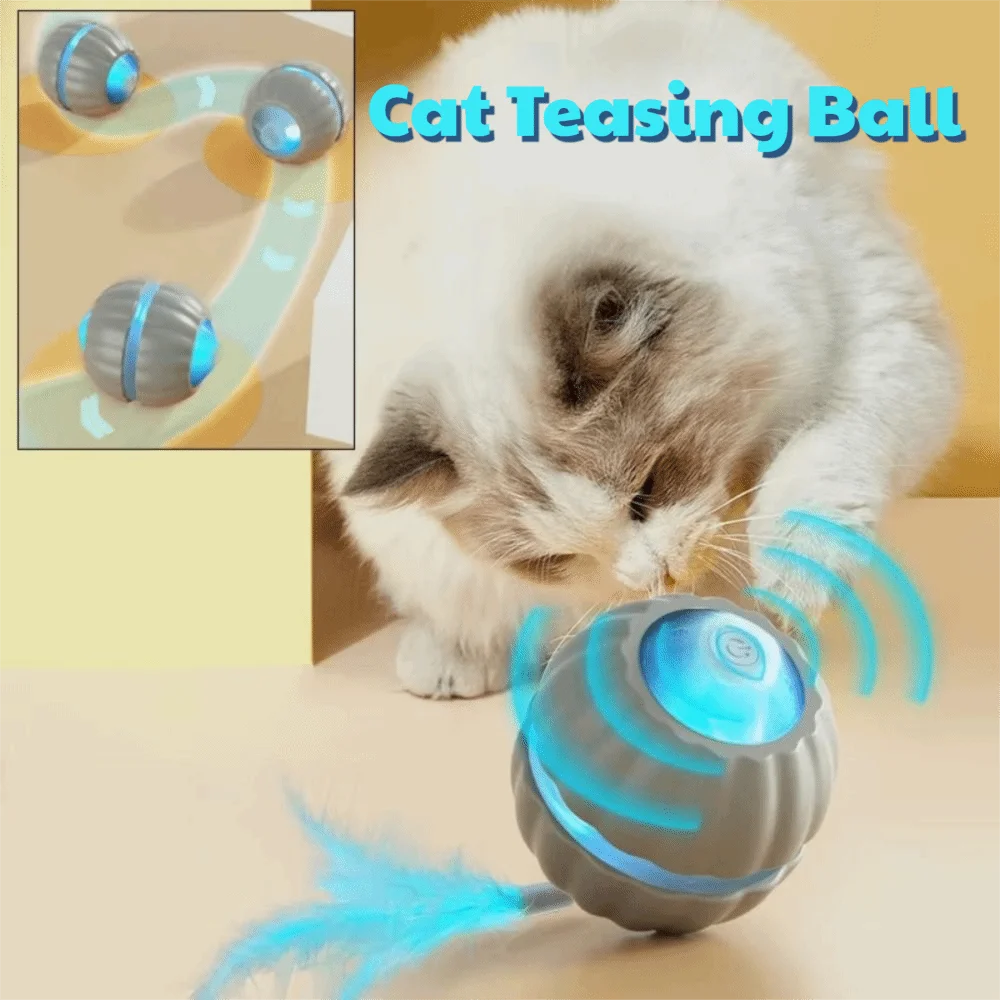 

2 Tails Cat Interactive Ball Toy Obstacle Avoidance Soft Light Automatic Rolling Ball Self Enjoyment Replaceable