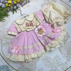 Summer New Garden Rabbit Pink Dress Pastoral Princess Cotton Dress+short 2pcs Flower Girl EID Dresses for Weddings