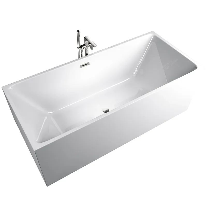 1.7m Rectangular Acrylic Bathtub Thin Edge Simple Design for Hotel Home Bathroom Adult Soaking Tub