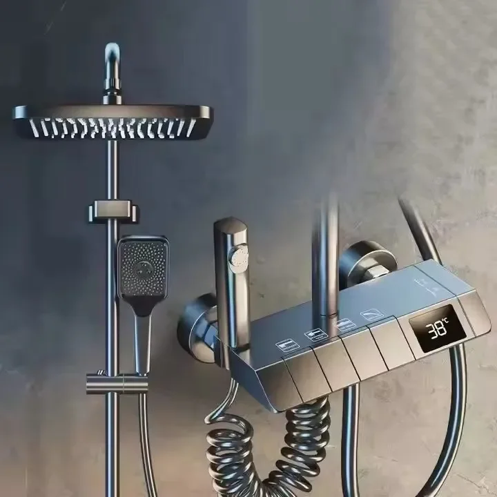 Hot Cold Wall Mounted Bathroom Shower Set System Luxury Rain Rainfall Shower Mixer Set Outdoor Piano Shower Faucet Set System