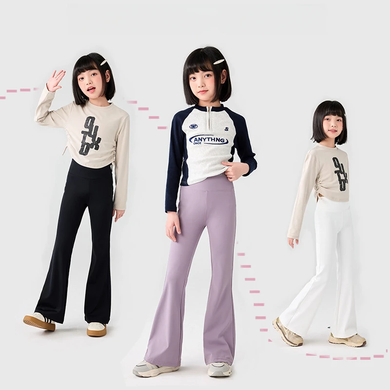 

Новые детские повседневные спортивные штаны для йоги, эластичные узкие леггинсы с высокой талией, облегающие расклешенные леггинсы в корейском стиле для девочек, 2025 г.