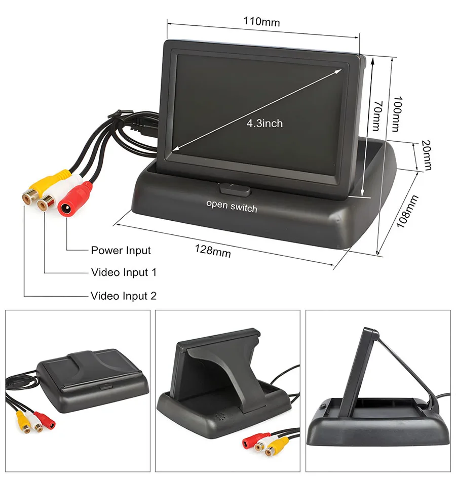SMALUCK Wireless 4.3inch Foldable Car Monitor Reversing Camera Kit Back Up HD Rear View Car Camera IR Night Vision