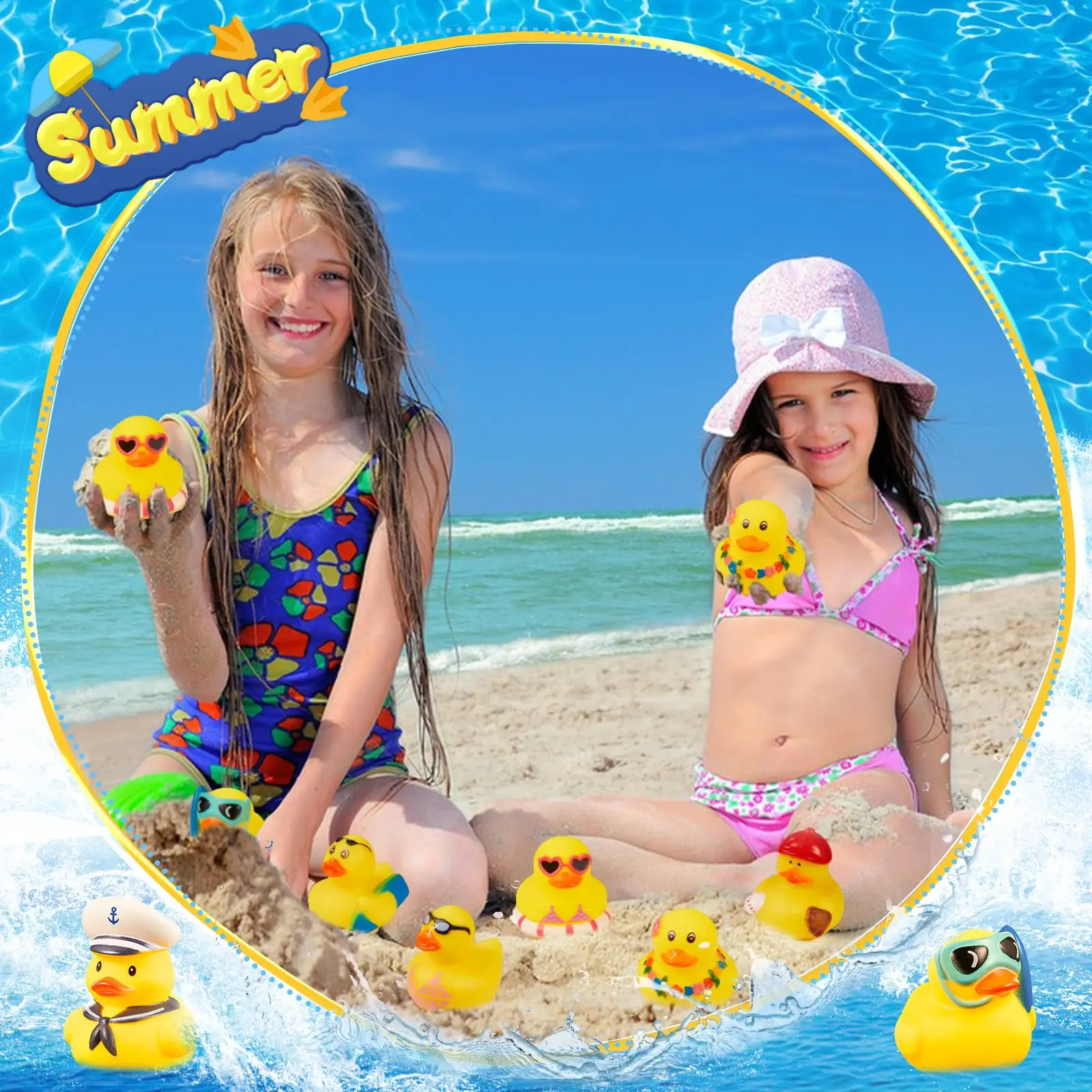 12Summer Rubber Duck for Beach Toy,Assorted Beach Duck for Summer Carnival Beach Pool Baby Shower Activity School Reward for Kid