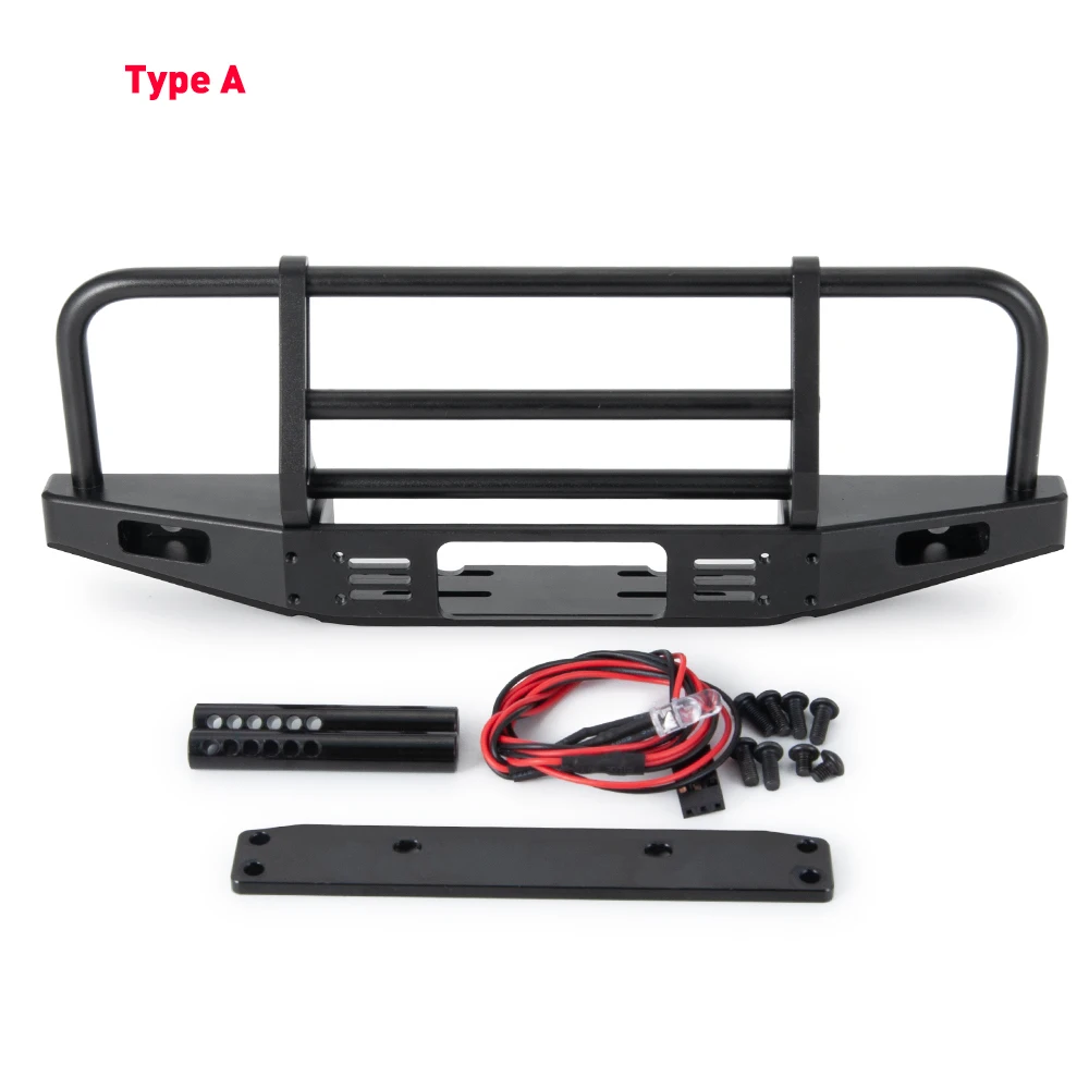 AXSPEED CNC Metal Alloy Front Bumper Anti Collision with Led Lights for TRX-4 1/10 RC Crawler Car Model Parts