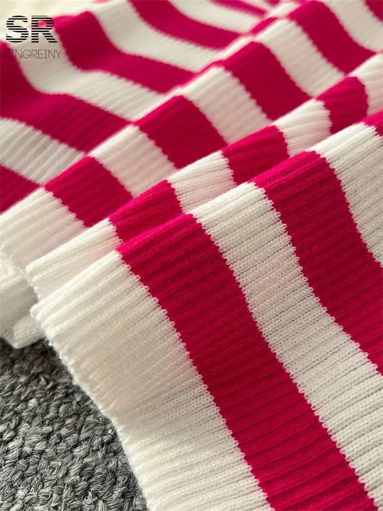 

BabYoung Vintage Striped Dresses Women Bodycon Turn-Down Collar Single Breasted Design Color Block Fashion Summer Knit Sundress