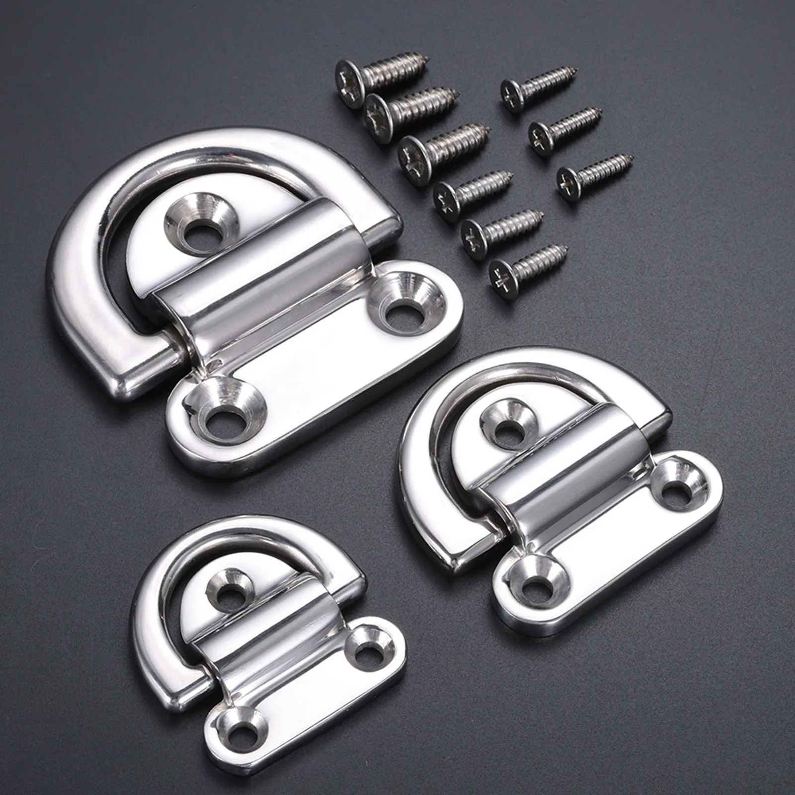 1PC Stainless Steel Boat Yacht Tie Down Anchor D Ring Sail Marine Rail Deck Folding Pad Eye with Screws 6/8/10mm Marine Hardware