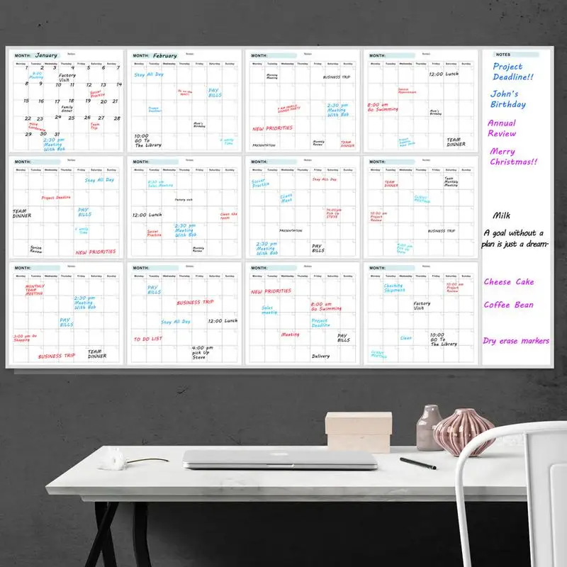 Trocken abwischbarer Kalender, Whiteboard, wiederverwendbarer Kalender, 35 x 58 Zoll, Wandplaner, große löschbare Tafeln für Büros, Zuhause und Schule