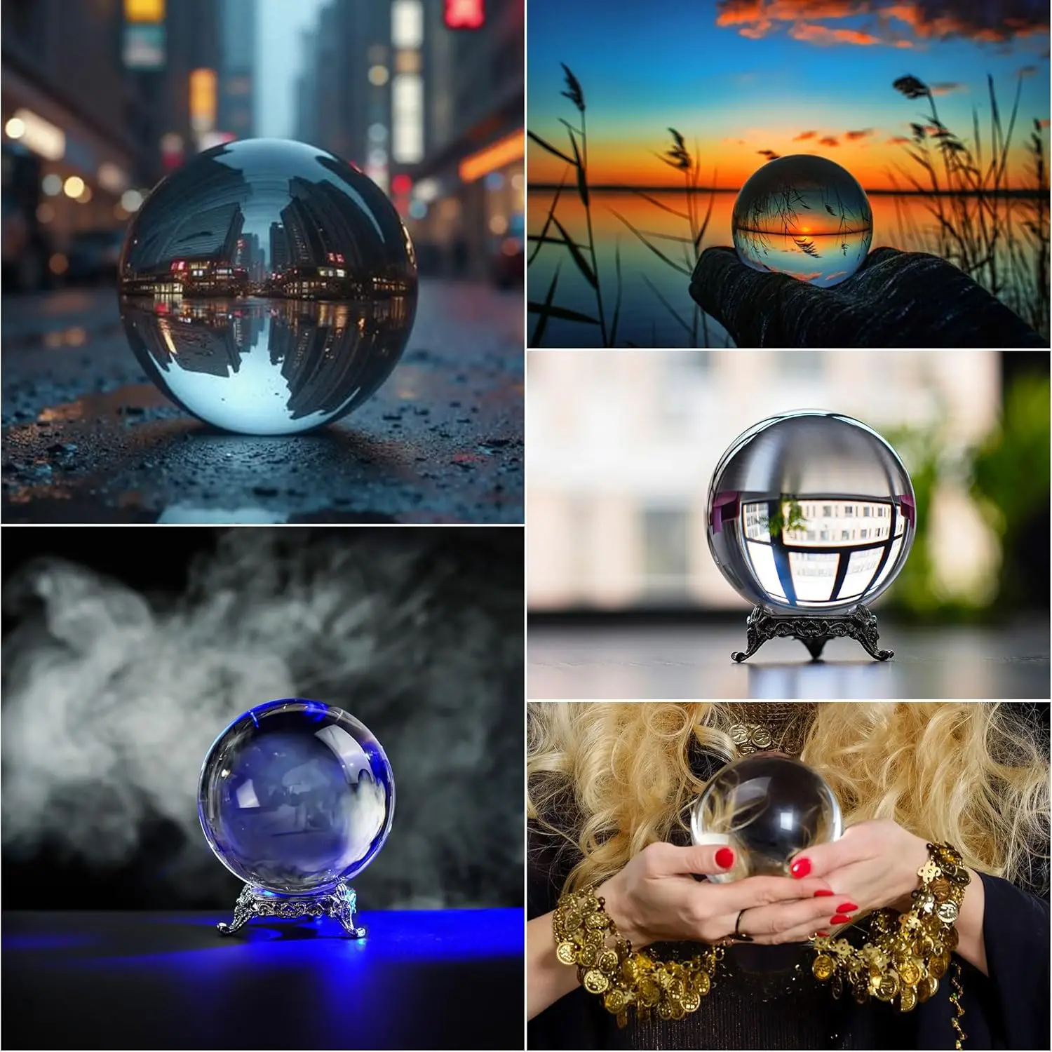 كرة كريستال شفافة 80 ملم مع حامل كرة كريستال لهواة الحظ للسحر، كرة مزخرفة مقاس 3.1 بوصة #6