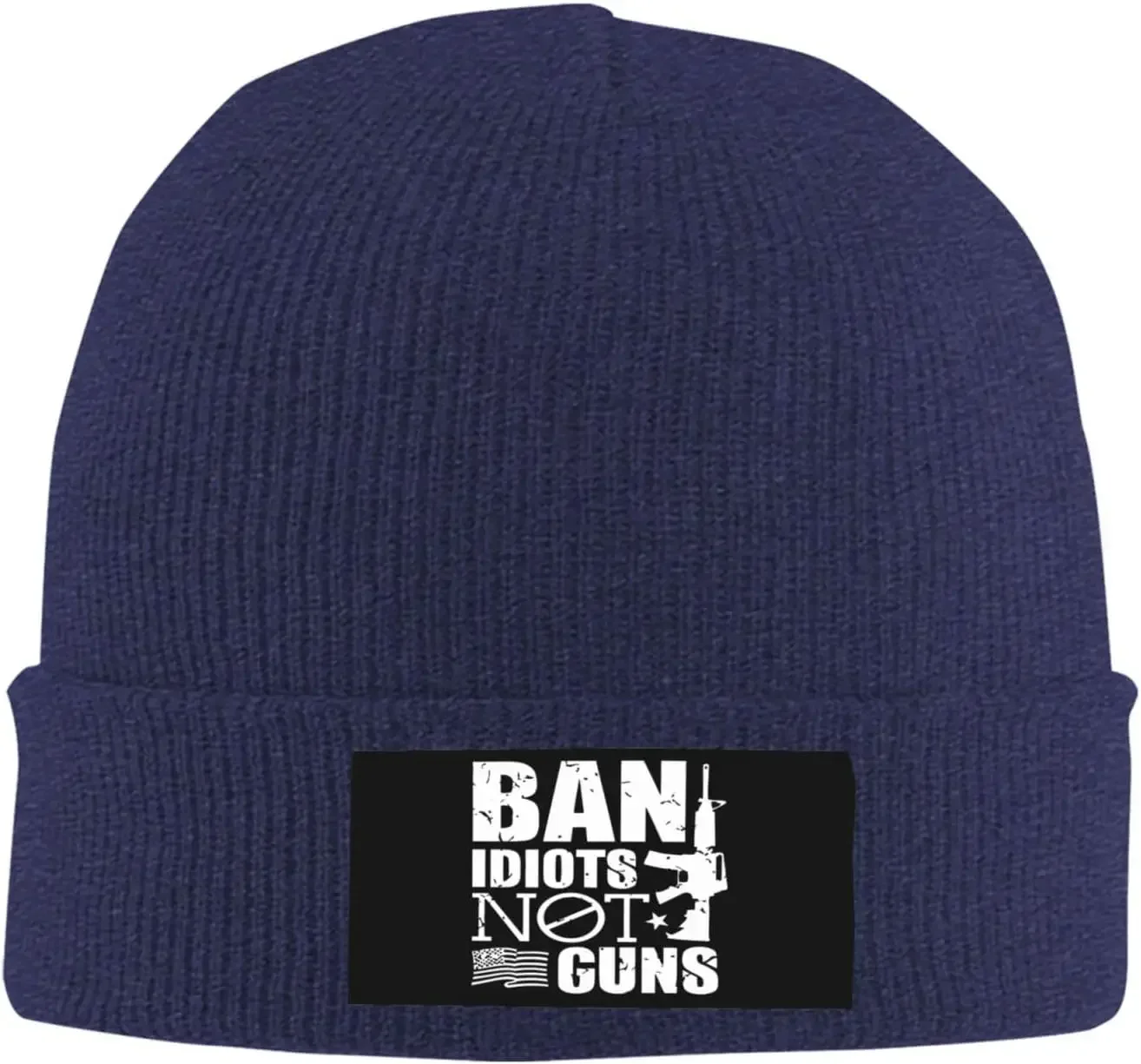 Ban Idiots Not Guns Beanie for Men Women Black Winter Hat Warm Knit Cuffed Beanies