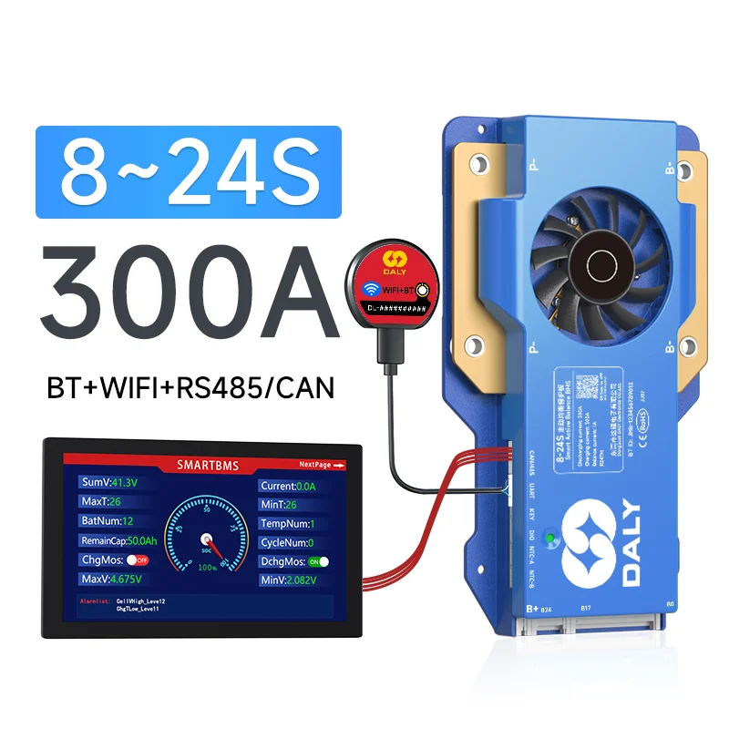 DALY Smart BMS 4S 12V 8S 24V 16S 48V 250A 300A 500A LiFePo4 Actieve balans BMS voor lithiumbatterij met LCD RS485 UART BT WIFI