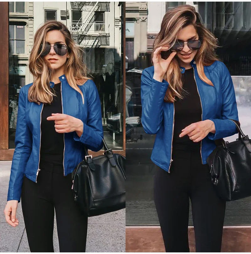 بولي Jackets السترات الجلدية للنساء ، المعاطف أحادية اللون ، طويلة الأكمام أبلى ، سترة سميكة ، الملابس الدافئة ، موضة جديدة ، الشتاء والخريف #6
