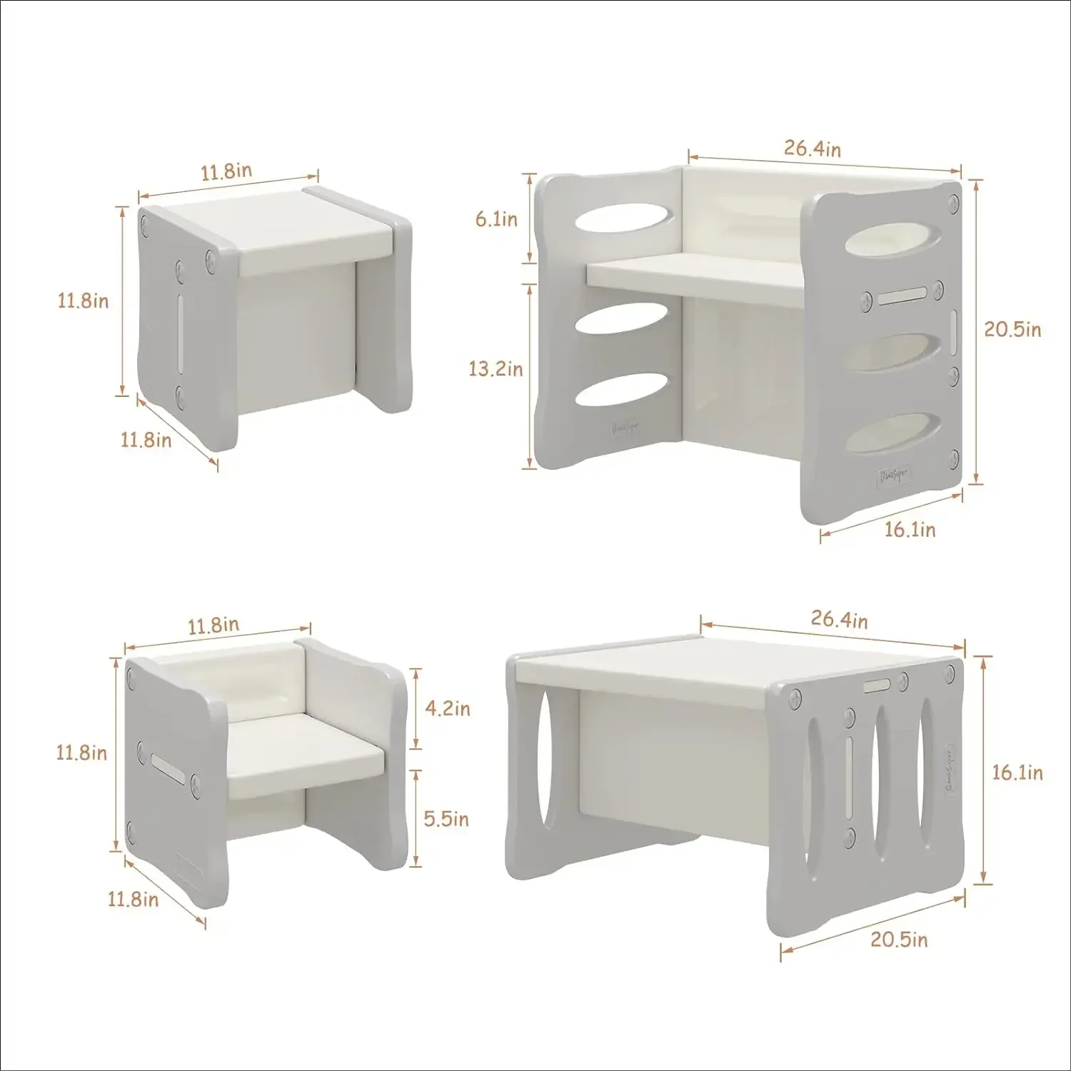 Conjunto de mesa e cadeira infantil, infantil, ajustável em altura, cinza com 2 cadeiras, ajustado66 % desconto