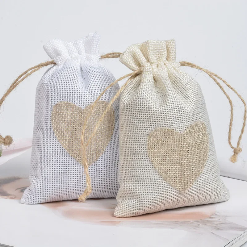 100pc/lot 10*14Cm Linen Jute Drawstring Gift Bags Sacks Party Favors Packaging Bag Wedding Candy Gift Bags Party Supplies