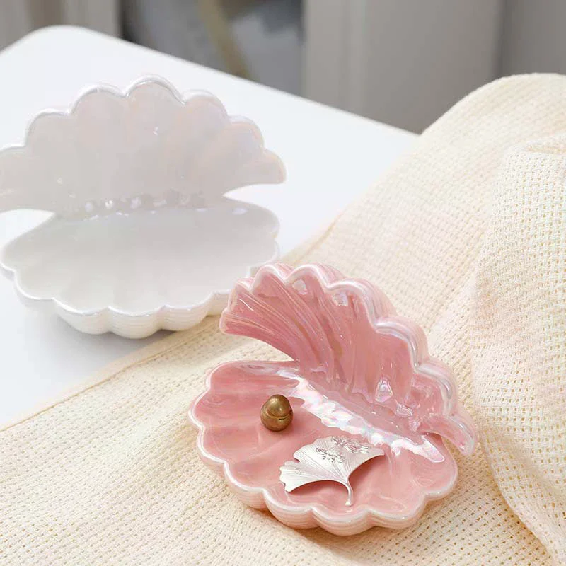 Ceramic Ceramic Jewelry Storage Box Shell Shape Necklace Pendant Tray Mini Jewelry Organizer For Party Valentines Day Home Decor