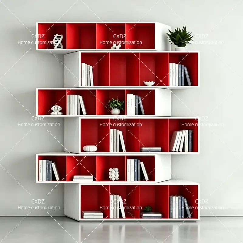 Light Luxury Paint Baking Bookcase Floor Cabinet Creative Personality Locker Decorative Display Shelf for Study Room Storage
