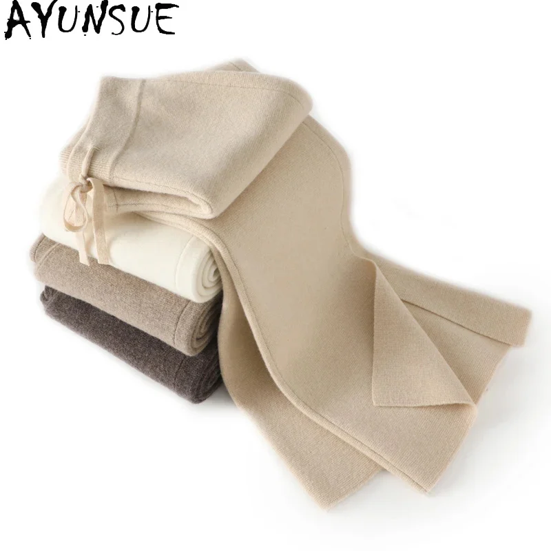 

S-XXXLHot AYUNSUE Selling Women's 100% Wool Wide Leg Pants Fashionable and Comfortable Cashmere Knitted Long Multi Color