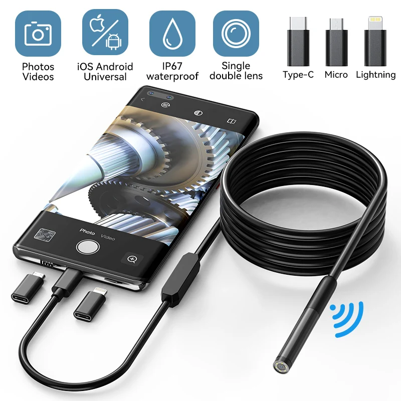Endoscope Inspection Camera 3 in 1 Micro USB/Type-C Mini Inspection Camera for IOS iPhone Waterproof Pipeline Borescope