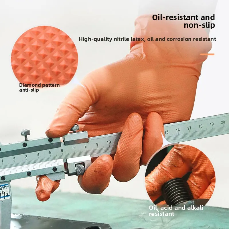 Luvas espessadas de nitrilo 50 peças, industriais, à prova d'água, à prova de óleo, ácido, alcaloide, resistente ao desgaste, proteção do trabalho de construção