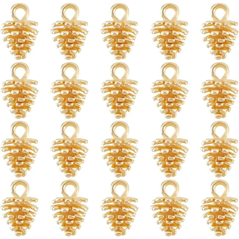 20Pcs Pine Cone Charm Nature Nuts Charm Plant Ornament Pendant 18K Gold Plated Brass Pine Cone Charms Dangle Pendant Supplies