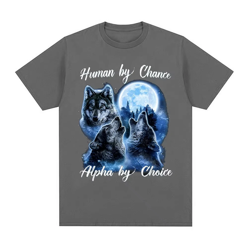 Human By Chance Alpha By Choice Wolf Graphic T-shirt Women Fashion Hip Hop Vintage Short Sleeve T-shirts Cotton T Shirts Tops