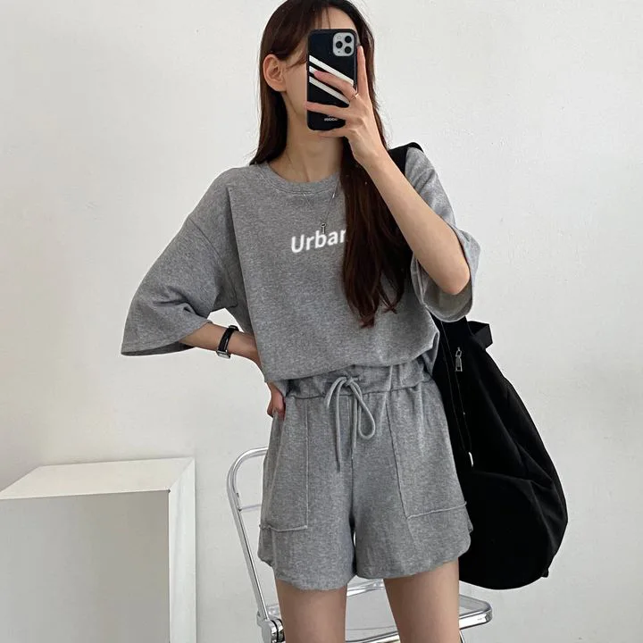 2024 Summer Two Piece Suit White Short Sleeve T-shirt Shorts Two Piece Sets Women Loose High Waist Casual Sports Top Pants Home