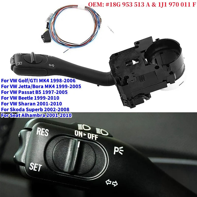

Car Headlight Fog Light Switch With Wiring Harness Cruise Control Stalk Switch for Volkswagen VW Jetta Golf MK5 MK6 Passat