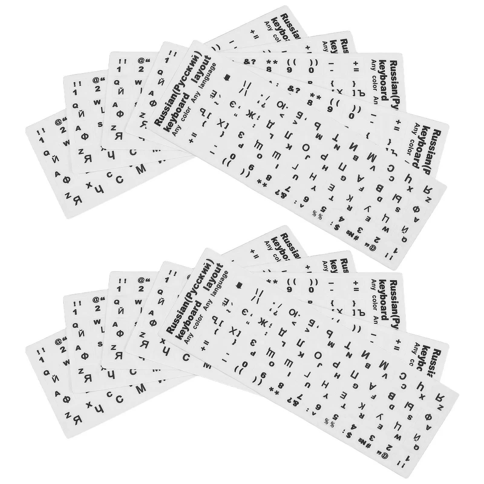 

10 шт., наклейки на клавиатуру с русским алфавитом, прозрачные матовые чехлы для ПК, ноутбука, небликовые буквы, легко наносится, удаляют пыль, проливы