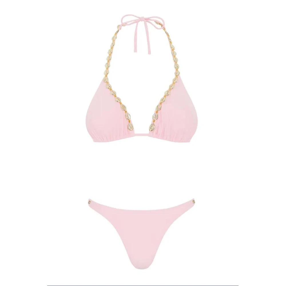 ชุดบิกินี่ไมโครเซ็กซี่สำหรับผู้หญิงช่วงฤดูร้อน แบบผูกคอ บราเสริมฟองน้ำ ชุดว่ายน้ำสองชิ้น บิกินี่ทรงบราซิลเลียน