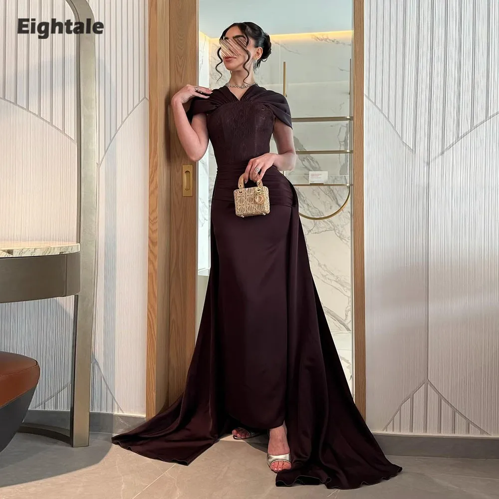 

Новое вечернее платье Eightale с V-образным вырезом, кружевным верхом, рукавами-крылышками, силуэт «русалка», из атласа, в арабском стиле, для выпускного вечера, свадьбы, торжественных мероприятий, Vestidos De Gala