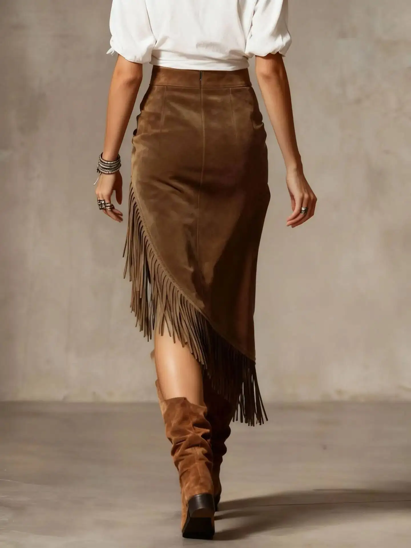 Autumn Winter Western-Style Versatile Fringed Irregular Skirt, American Wild Style Hot Item, Suitable For Music Festivals, Retro