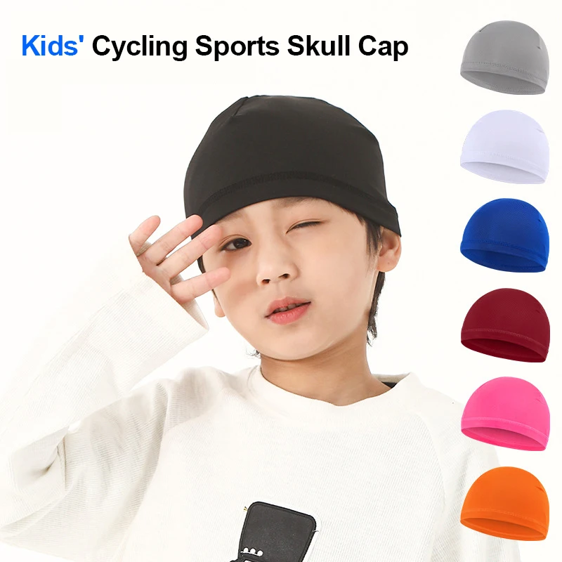 Kids Cycling Skull Cap for Boys Girls Breathable Helmet Liner Outdoor Quick Dry Skateboard Running Children Sweat Wicking Beanie