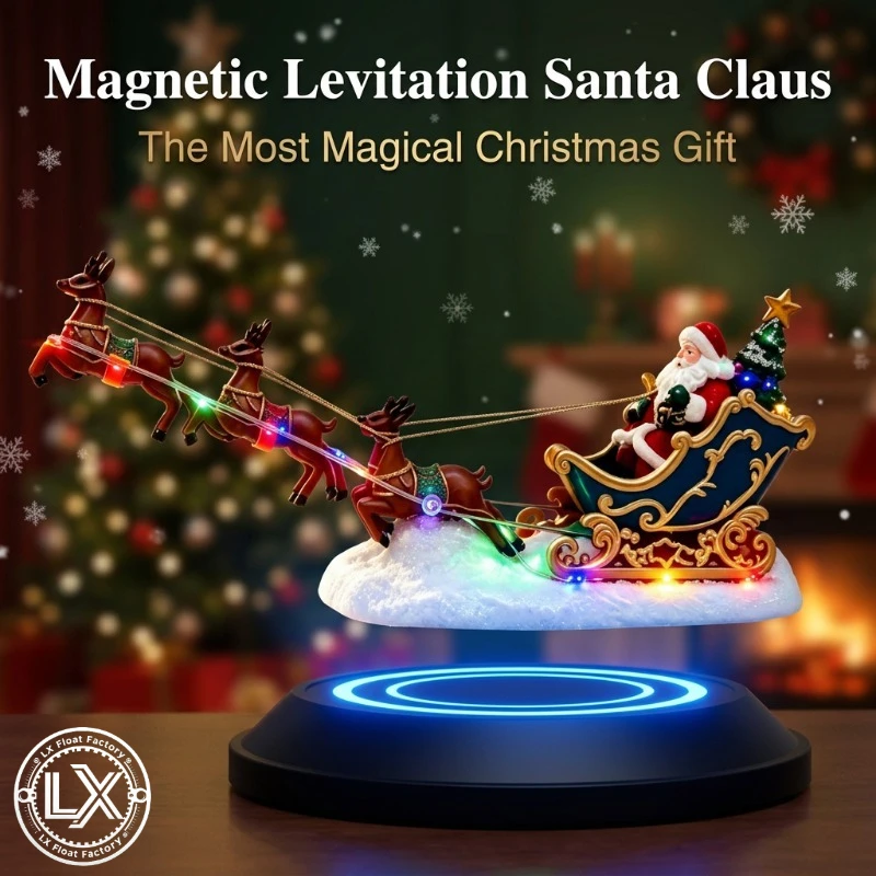 Floating Santa Sleigh Centerpiece, Magnetic Levitation Flying Sleigh Ornament, Festive Tabletop Ornament for Christmas Gift Boys