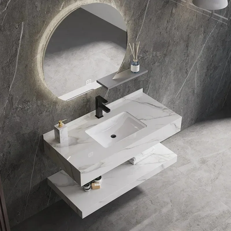 Double Layers Marble Hand Wash Vessel Wall Mounting Solid Surface Large Basin Rectangular Bathroom Sink for Bathroom