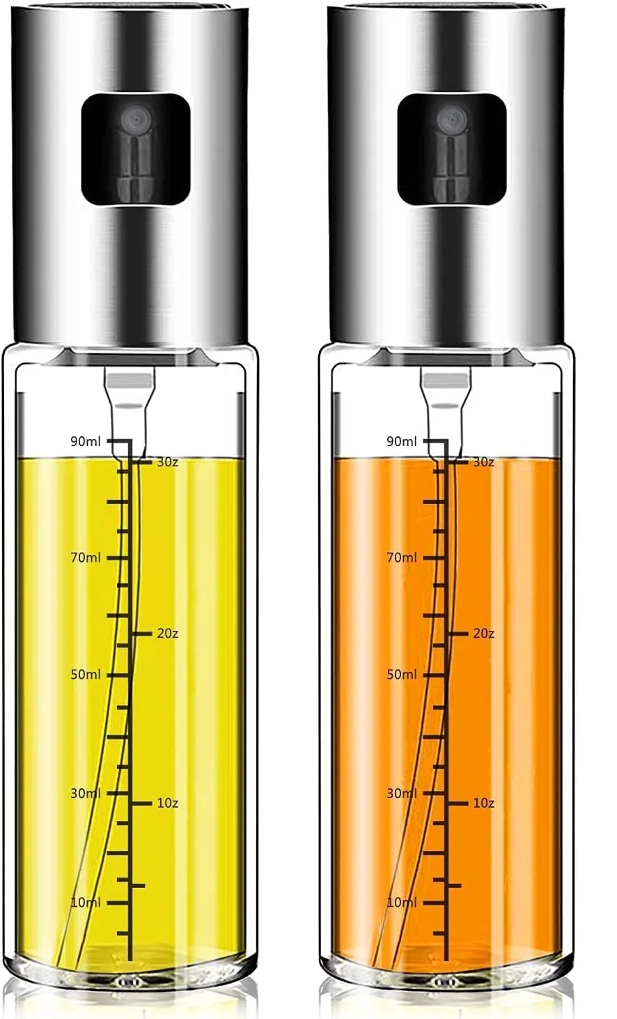 Paquete de 2 pulverizadores de aceite de oliva mejorados, recargables con escala, accesorios para freidora de aire, para cocina, ensaladas, repostería, barbacoa y frituras